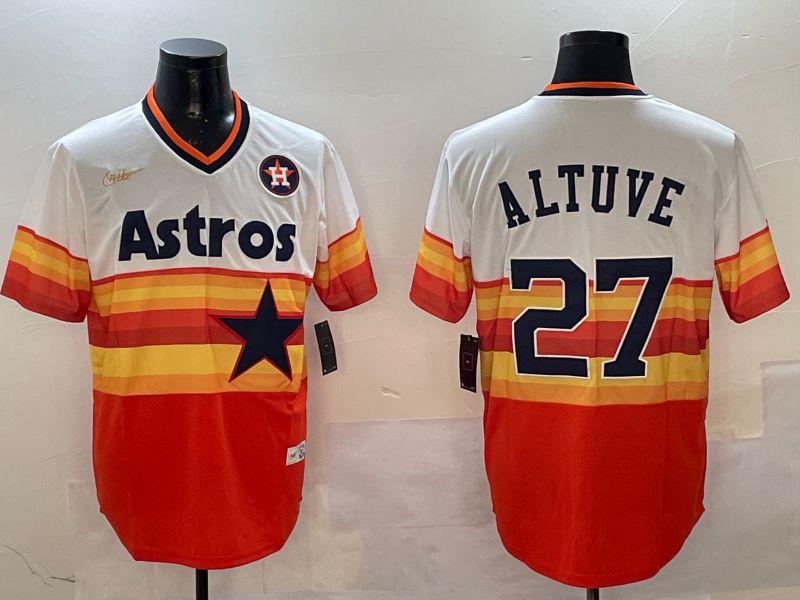 Men Houston Astros #27 Altuve White orange Throwback Nike 2025 MLB Jersey style 2